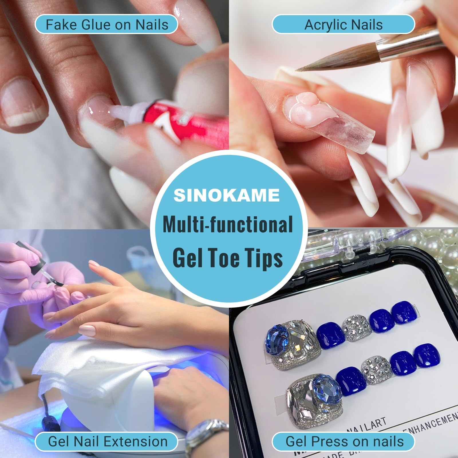 Wide Long Large Gel Toe Nail Tips, SINOKAME Big Fake Toenails Full Cover Nail