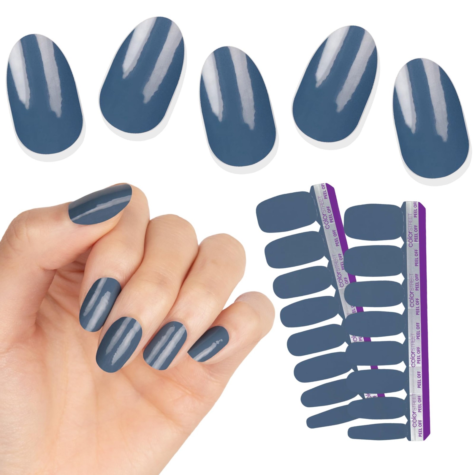 Slate of Mind Nail Strips – Muted Blue-Gray Creme Finish – Stay Cool, Compose…