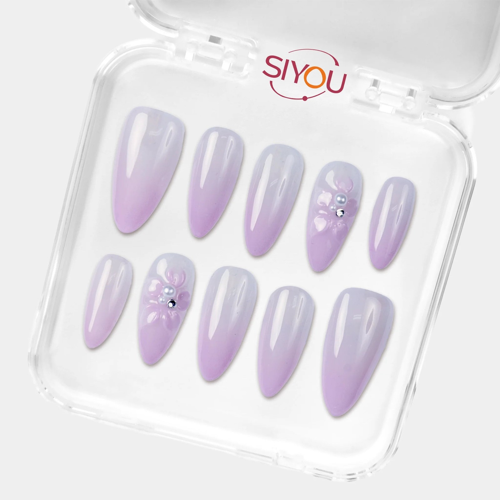 SIYOU Petal Veil Almond Purple, Pink, & White Press-On Nails 10pc