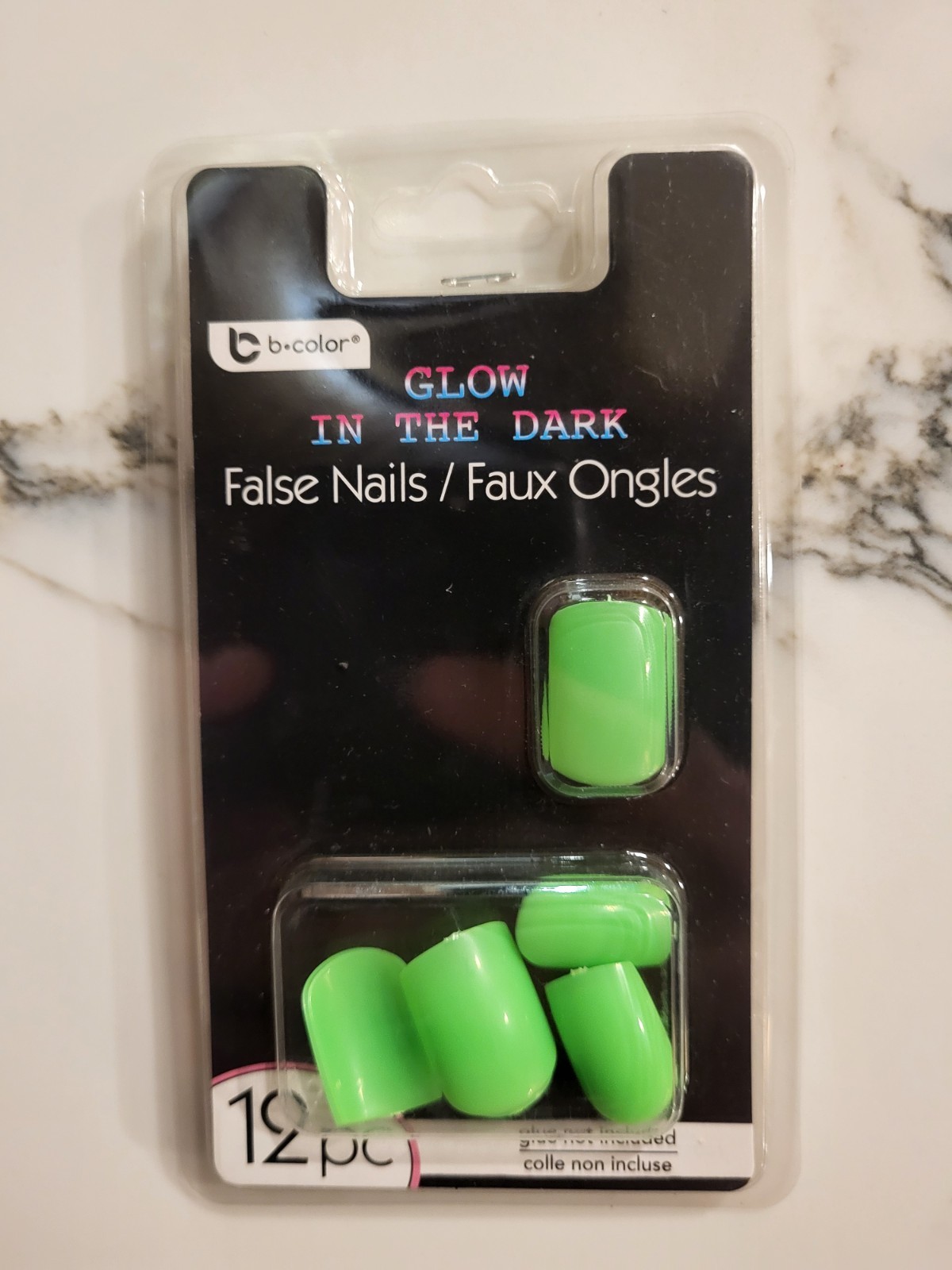 b.color Glow-in-the-Dark Green Press-On Nails Short Square Pre-Designed 12pc