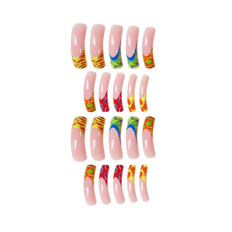 Y2K Pink Green Blue Yellow Fluid Lines Press On Nails Wholesale