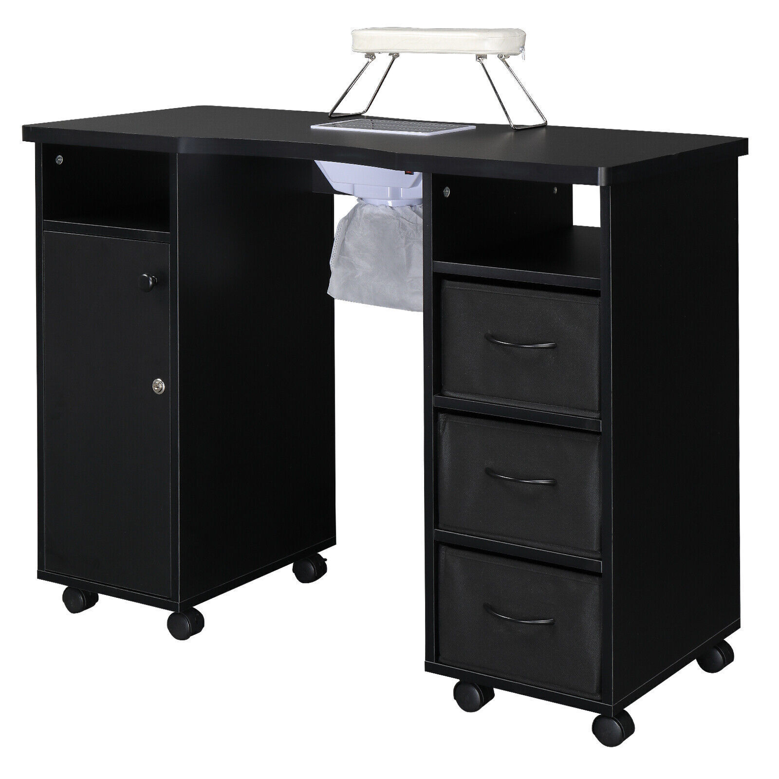 Pro Manicure Table Nail Desk Beauty Salon Dust Collector Drawers+Wheel+Wrist P6J
