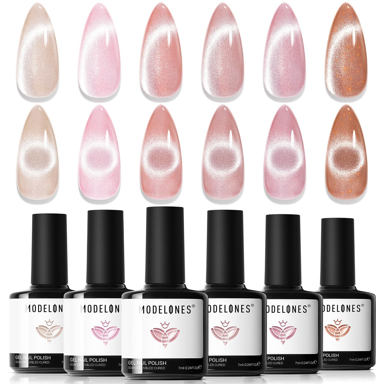 Cat Eye Gel Nail Polish, 6 Colors Nude Gel Polish Pink Glitter Brown with Mag…
