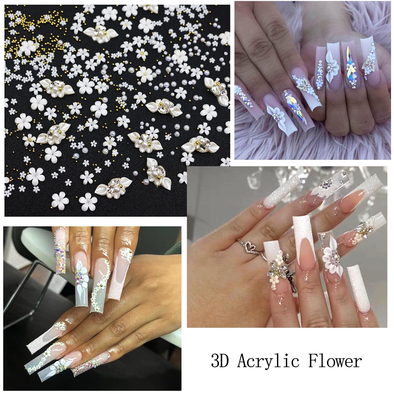 SEMATA 3D Flower Nail Art Charms Flatback White Nail Gems Pearls for Women | …