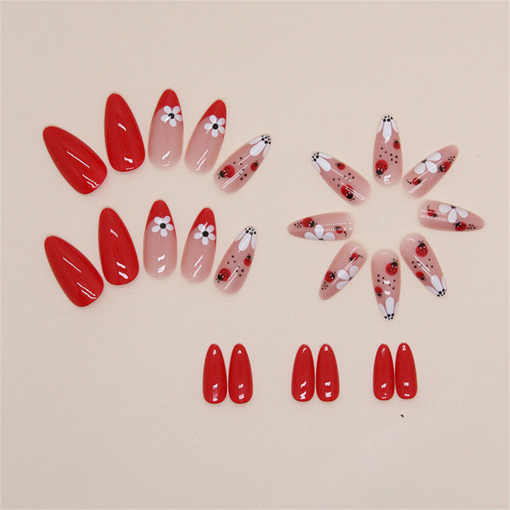 Cute Animal Flowers False Nail Short Almond Press on Nails for Nail Art 24pcs