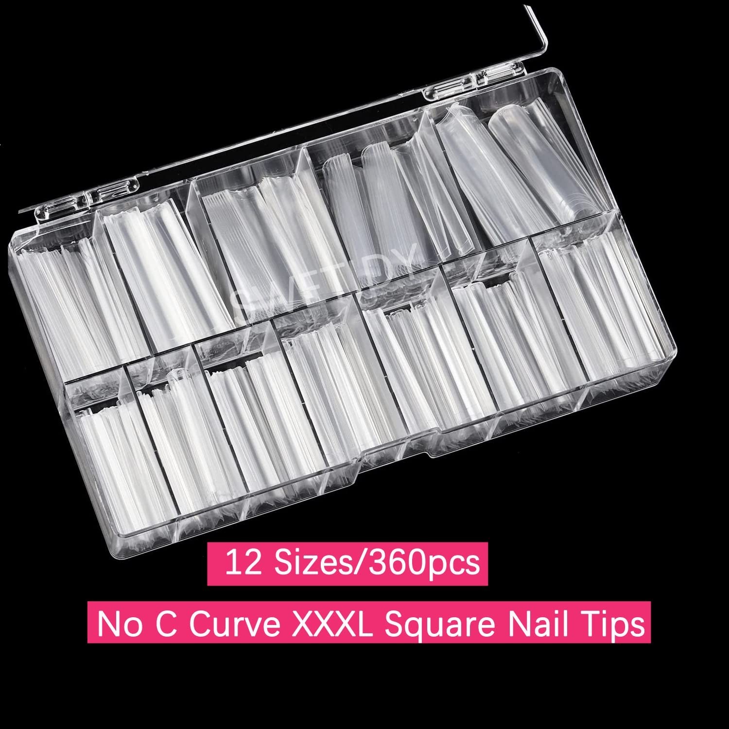 3XL Long Square Nail Tips – 360PCS Clear Acrylic Half Cover False Nails, 12 Size