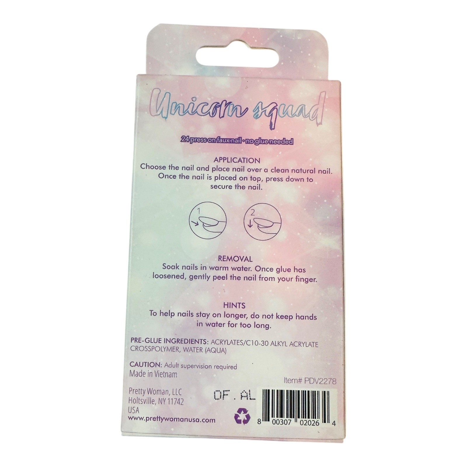 Pretty Woman Unicorn Squad 24 Press on Faux Nails Kids Girls Pink Blue White