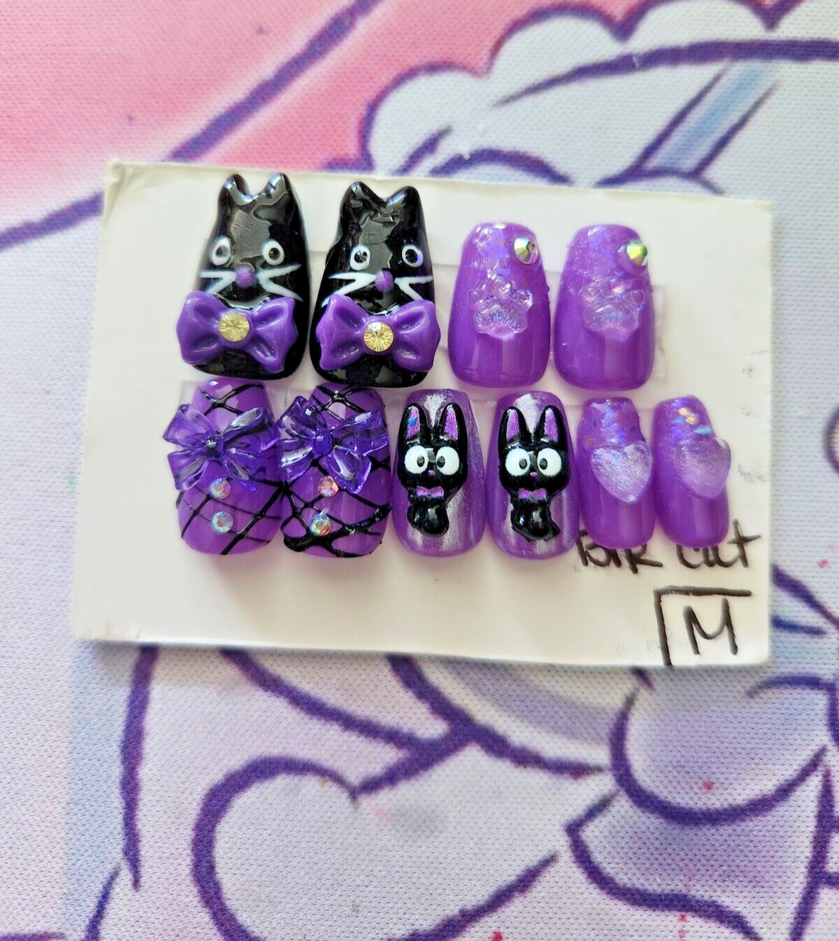 Hand Painted Custom “Black Ca” Extra Short Length Coffin Press On Nails (size M)