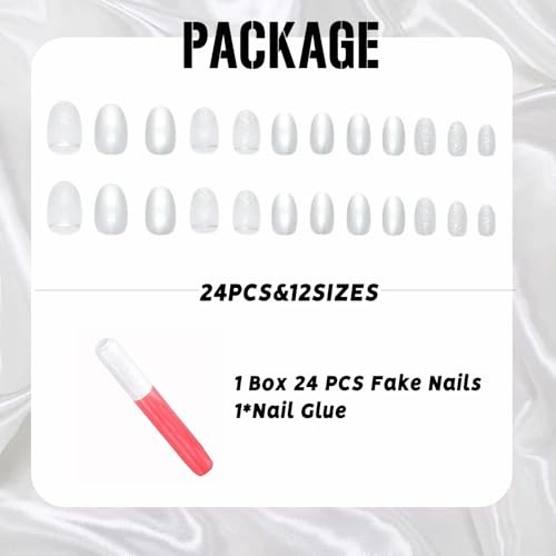 Short Oval Press on Nails Silver Metal Mirror Chrome Fake Nails 92-13Silver