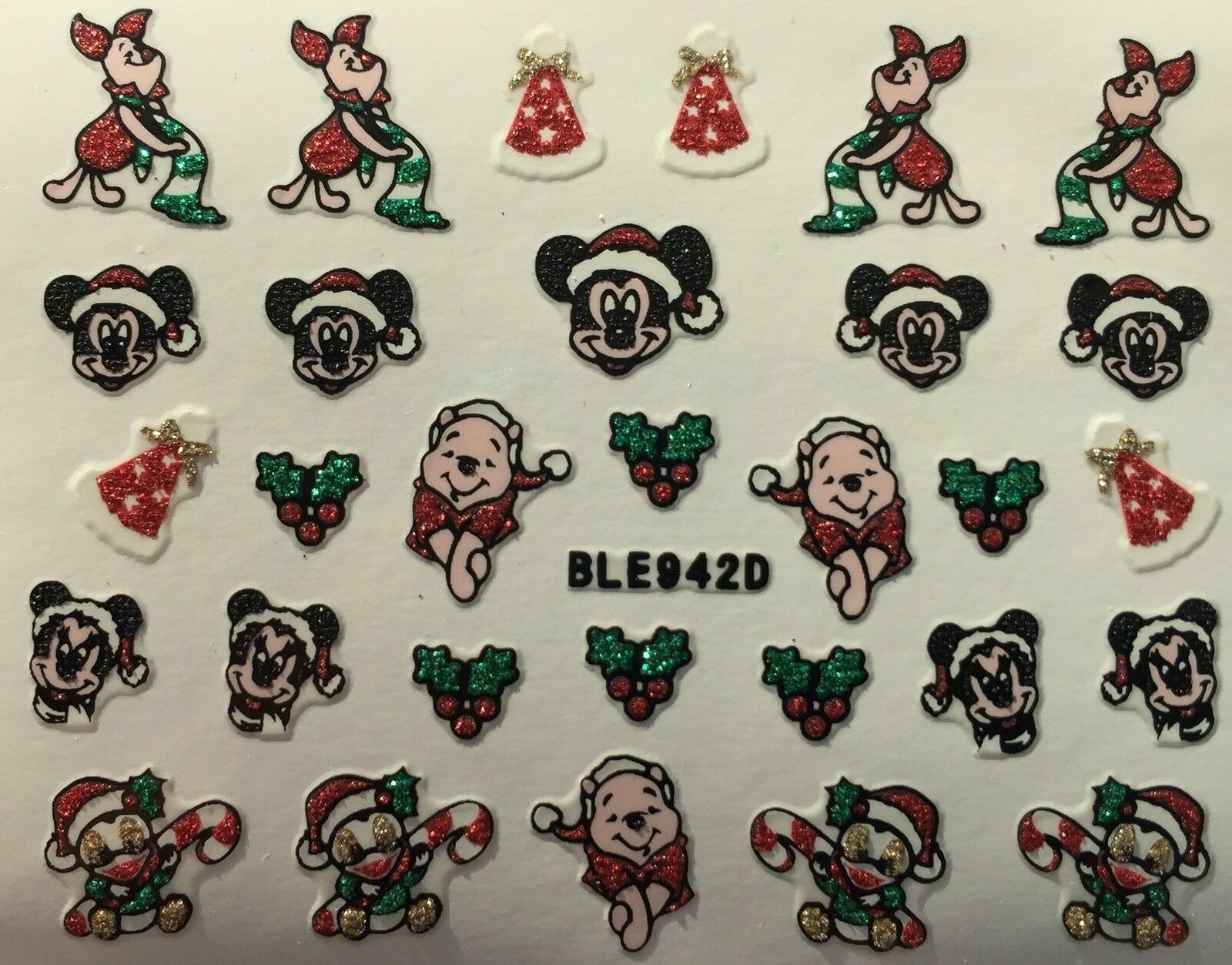 Nail Art 3D Glitter Decal Stickers Christmas Cartoon Santa Hat Holly BLE942D