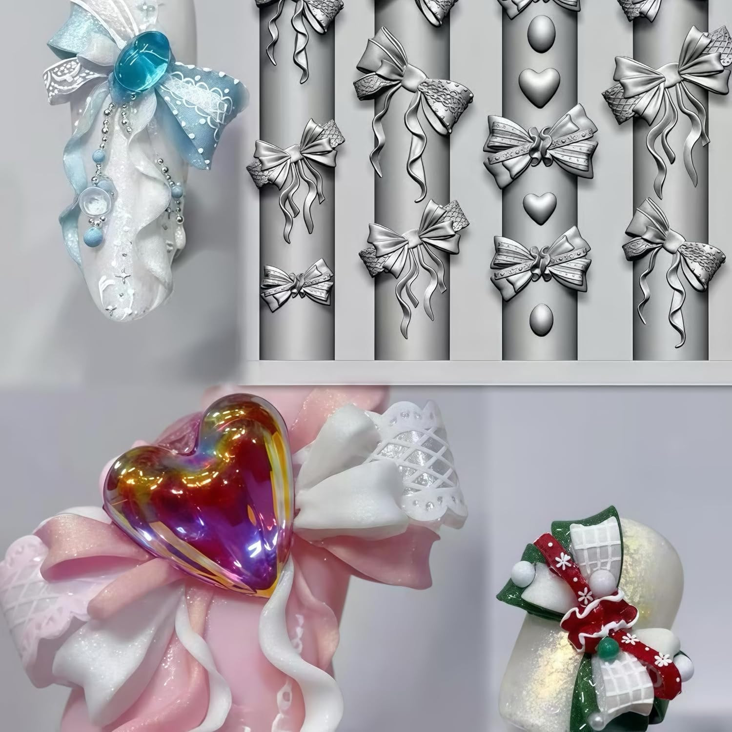 3D Gel Nail Art Resin Rosette Molds for Accessories Supplies Bow Knot Silicone