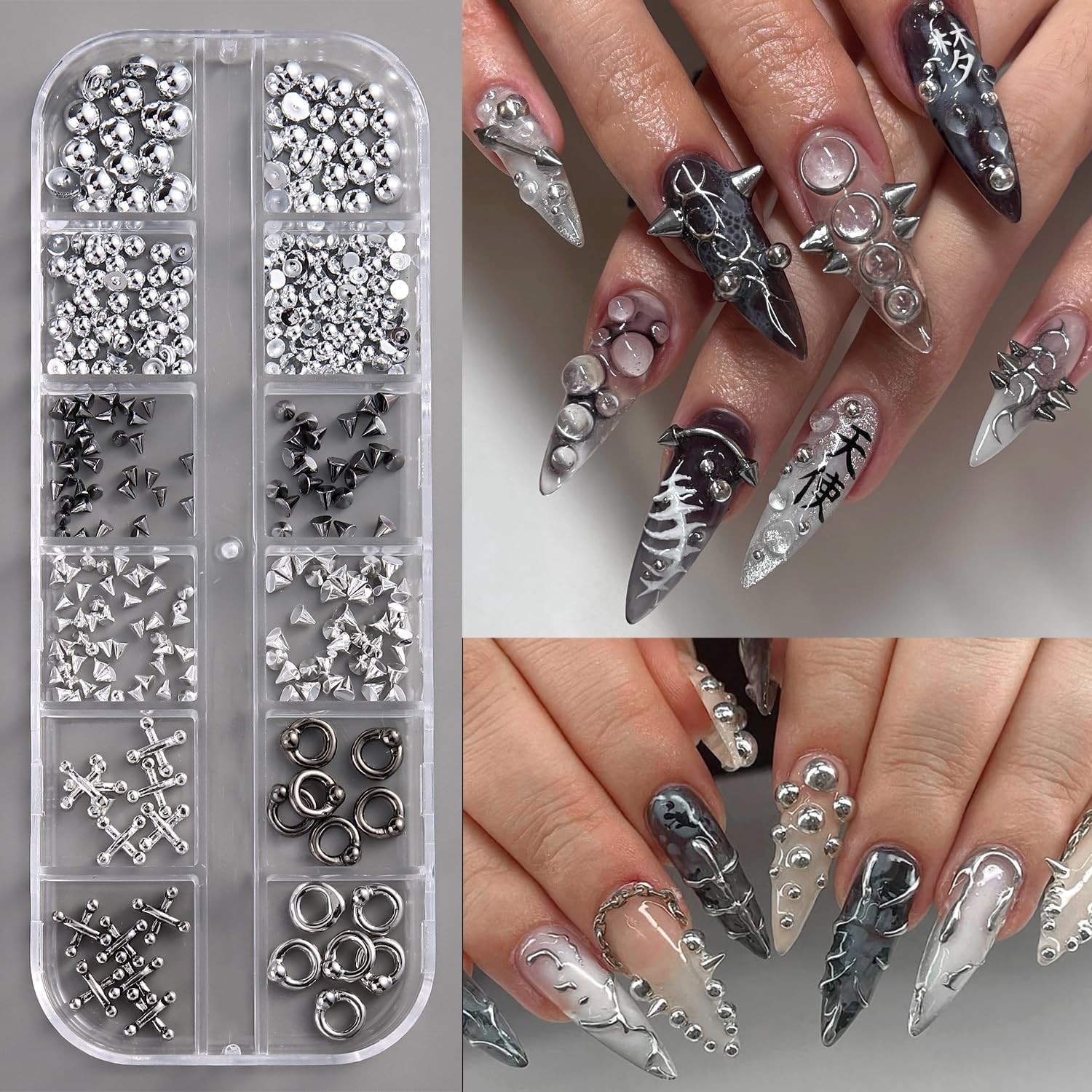 Goth Nail Charms 3D Triangle Spike Rivet Beads Metal Piercings for Nail Art