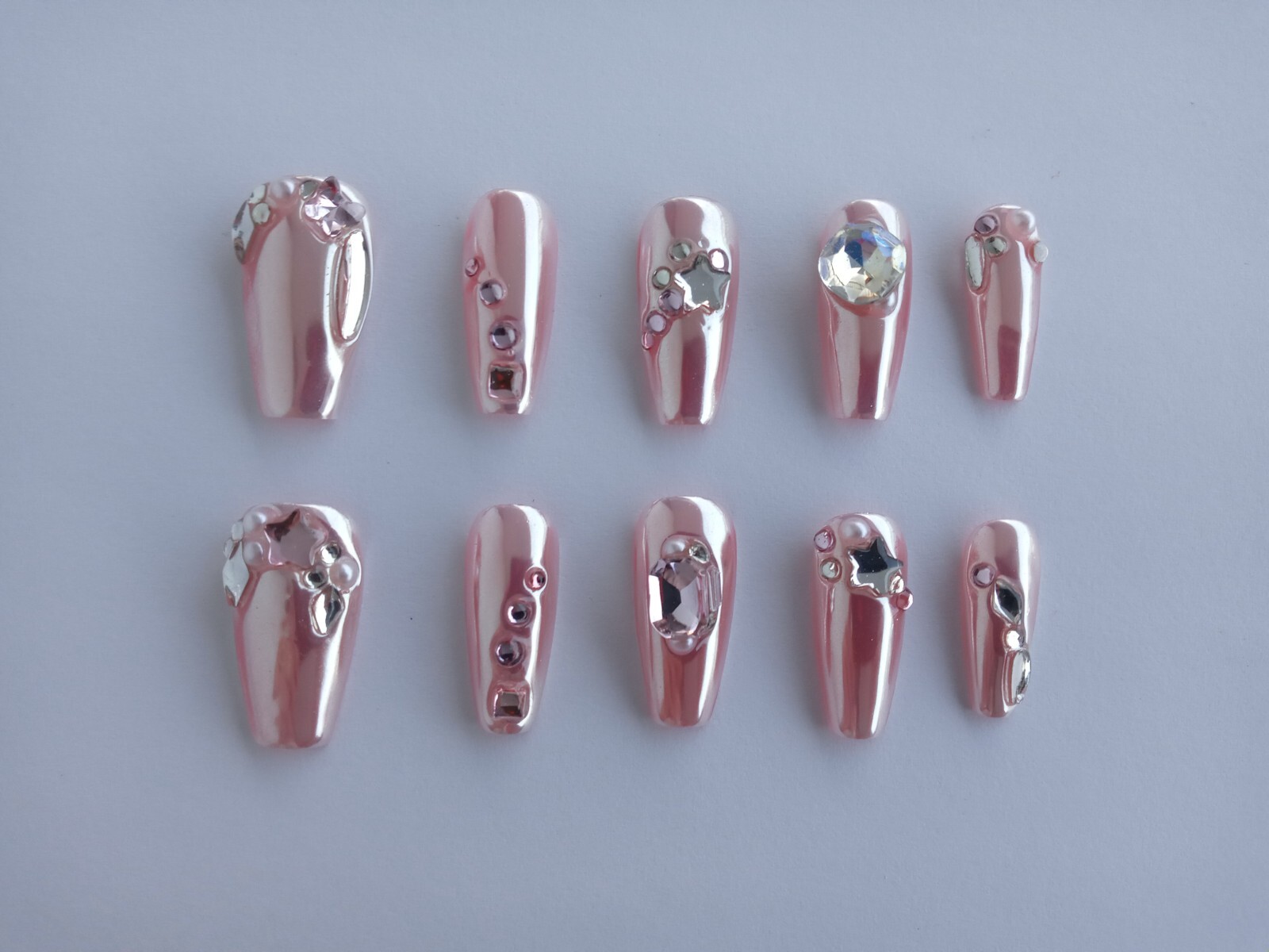 Handmade Press on Nails, “Size M, Coffin, 21-25mm Length.