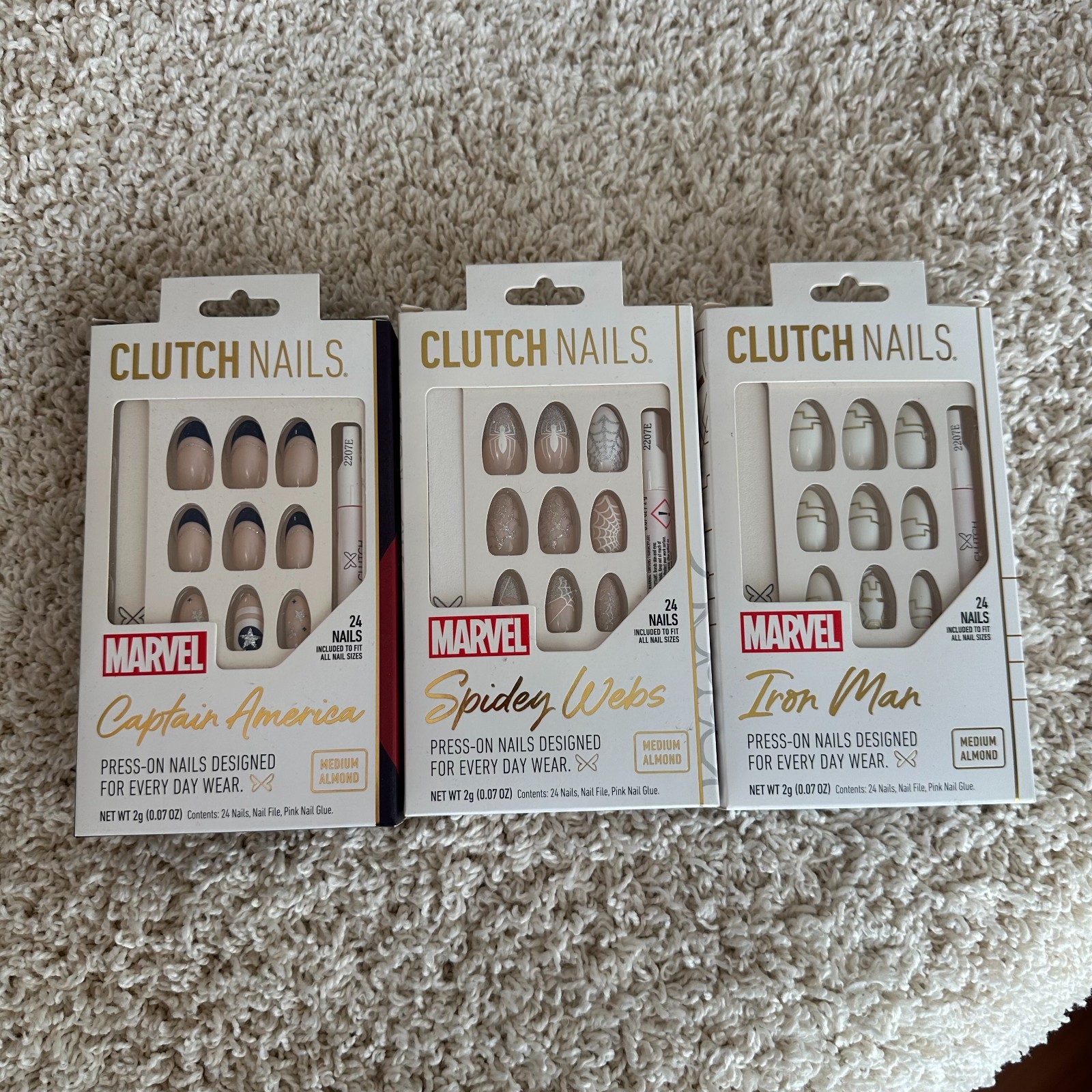 Clutch Nails x Marvel – Capt American Spiderman Iron Man Press-on Nails – 3-SET