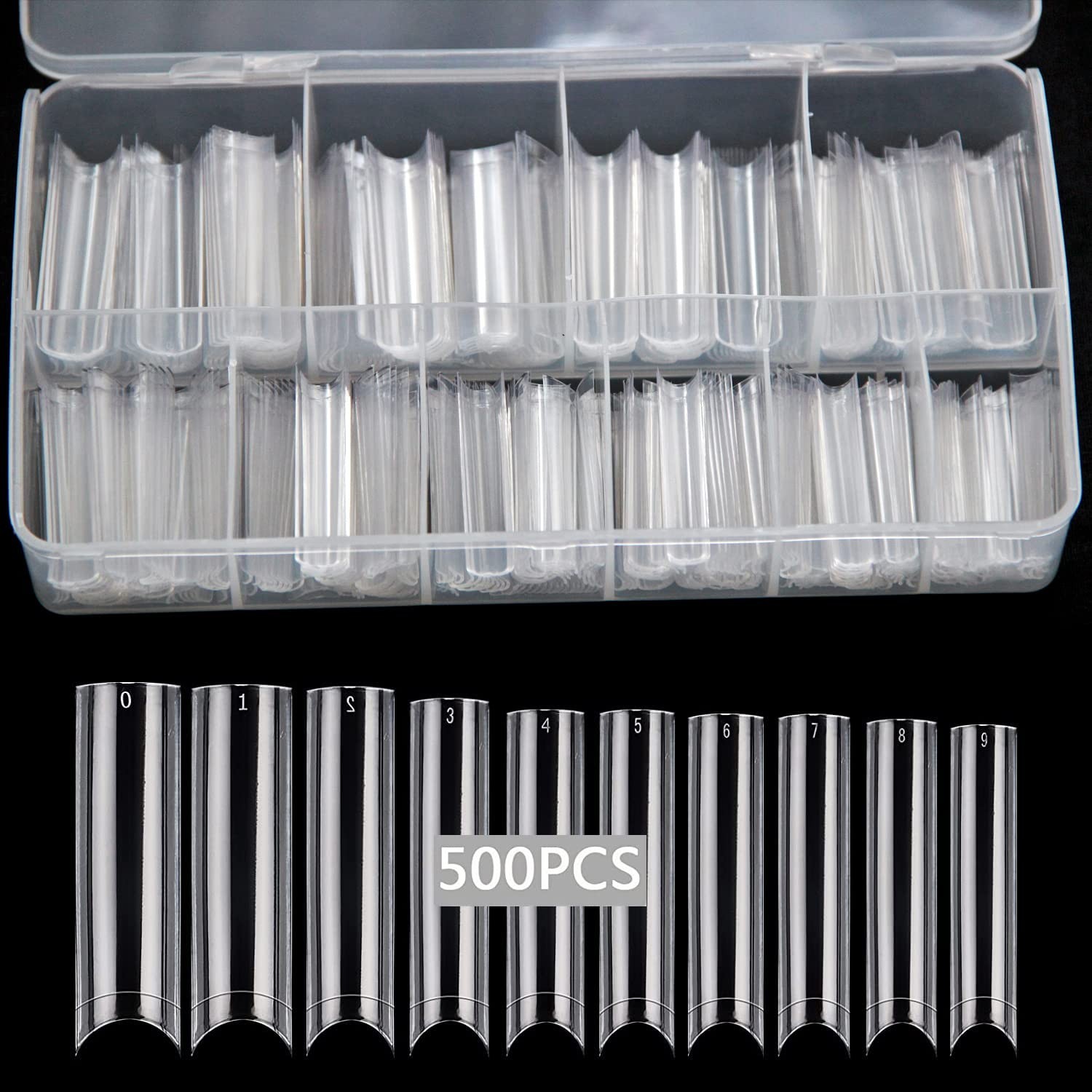 500Pcs XXL Extra Long Clear Flat Nail Tips, Half Cover French Fake Nails, 10 Siz