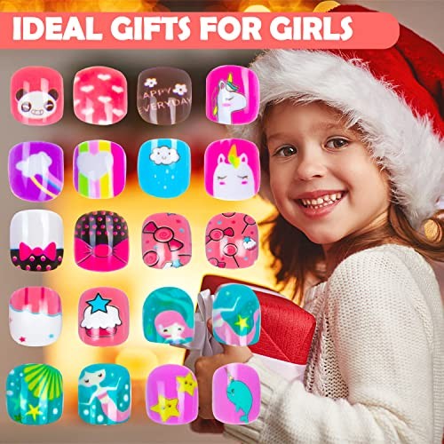144 Pieces Fake Nails for Kids Girls Artificial Kids Press on Nails Cute Animal