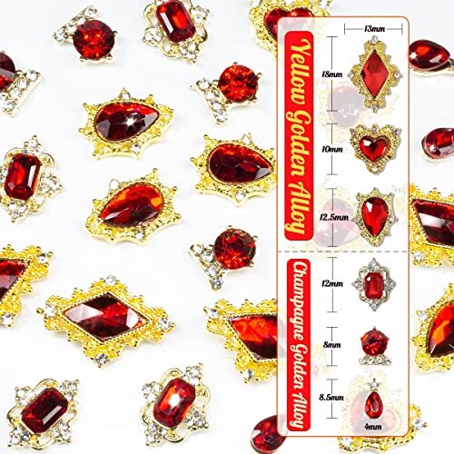 24pcs Red Luxury Nail Charms +2000pcs Ruby 2 Box Luxury Style Nail Charms – Red