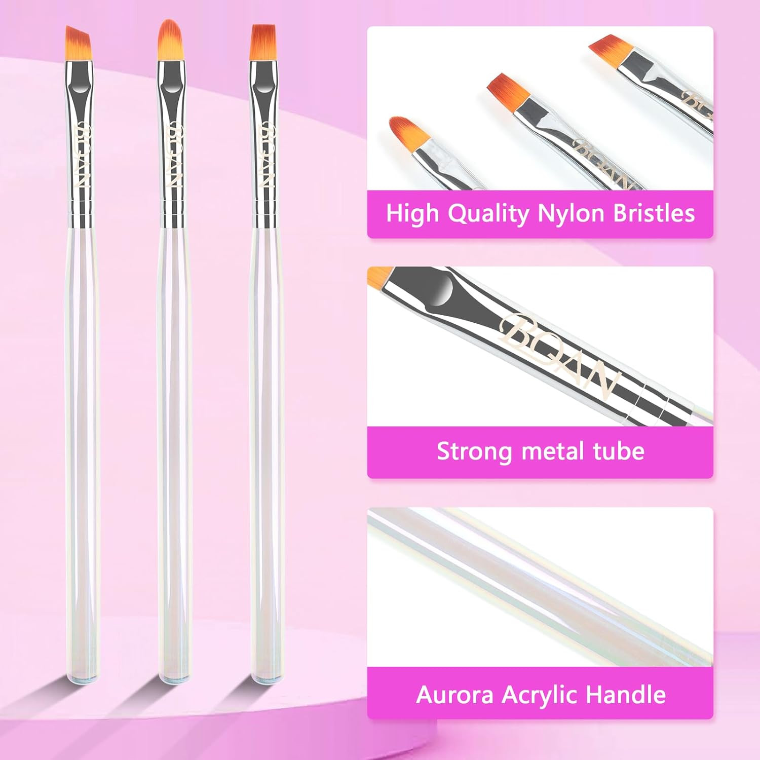 3 Pcs Nail Art Clean-Up Brushes Set – Flat, Oval, Fine Angled for DIY & Salon Us
