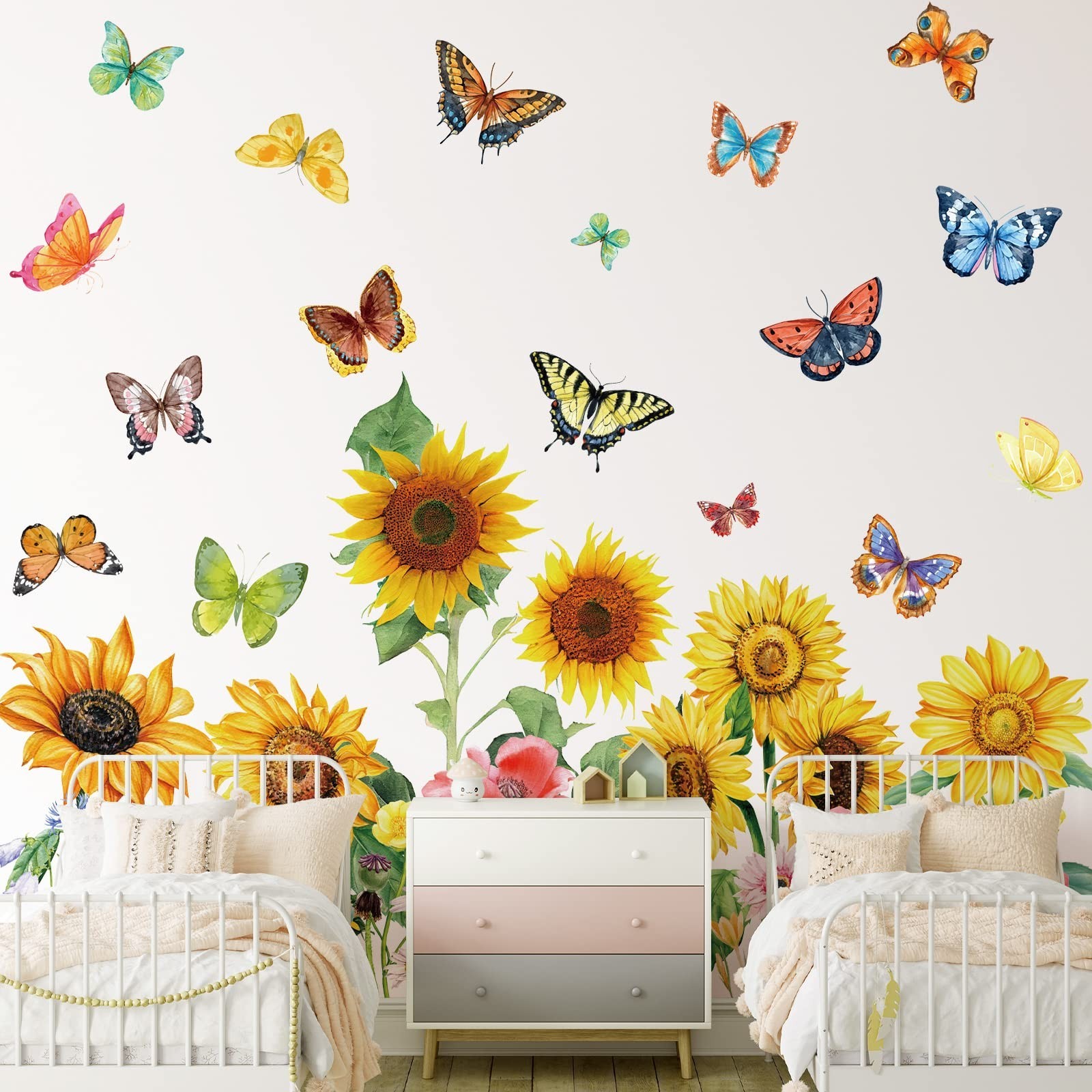 2 Sheets Flowers Butterflies Wall Decals Chrysanthemums Sunflowers Botanical …