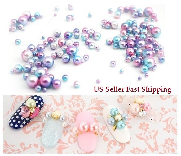 50pcs New 3D 2.5/3/4mm Gradient Colorful Mermaid Pearl Bead Ball Nail Art Decor
