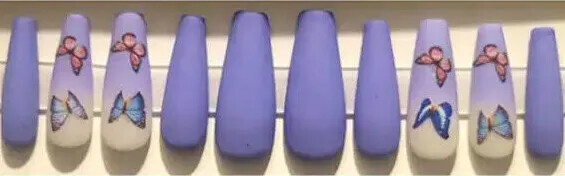 Lala Nail Butterfly + Custom Box | Matte Purple Nail | Ballerina Nail | M or L