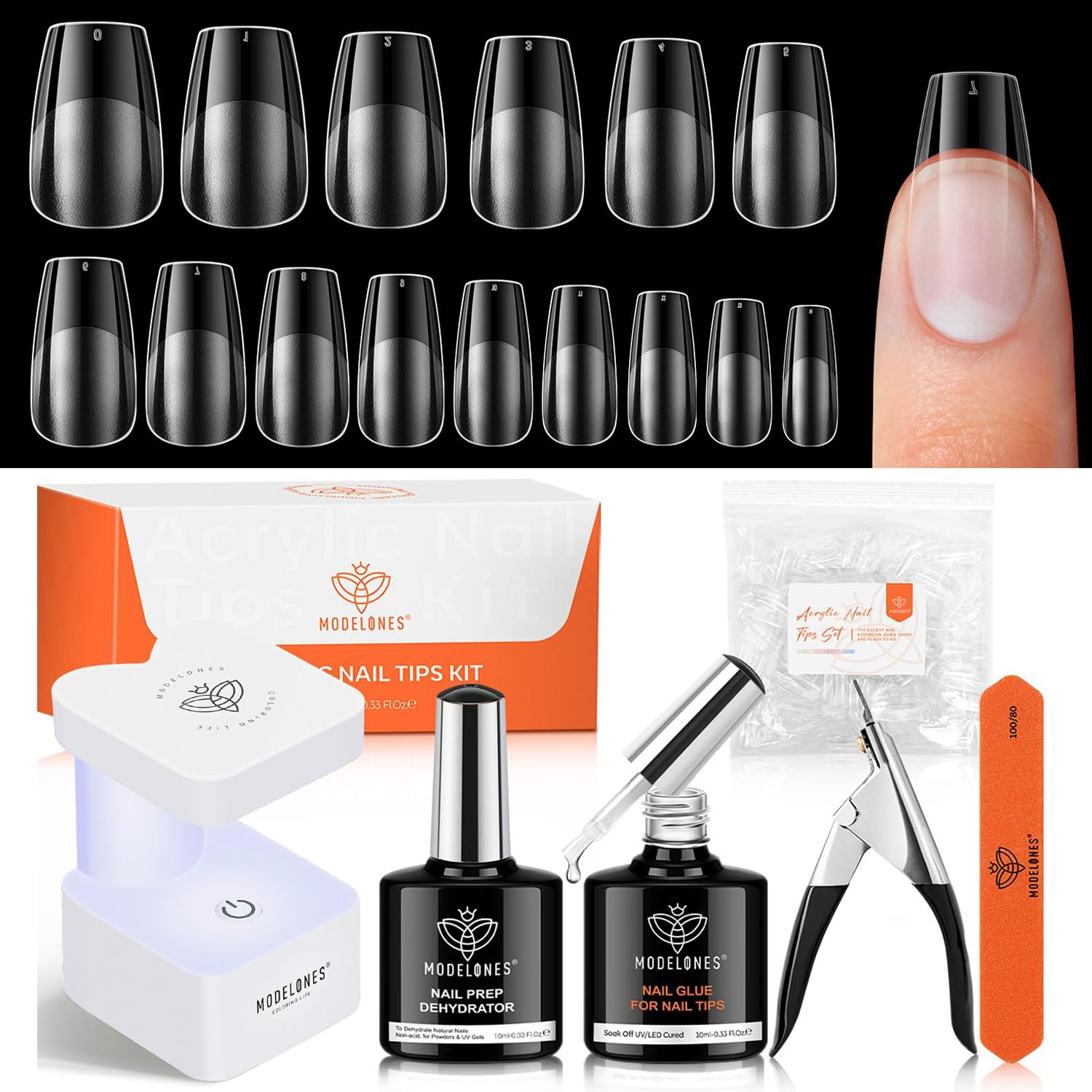 X Nail Gel Kit Short Coffin,510Pcs Fake Nails 15Sizes, 9-In-One Glue Prep Dehydr