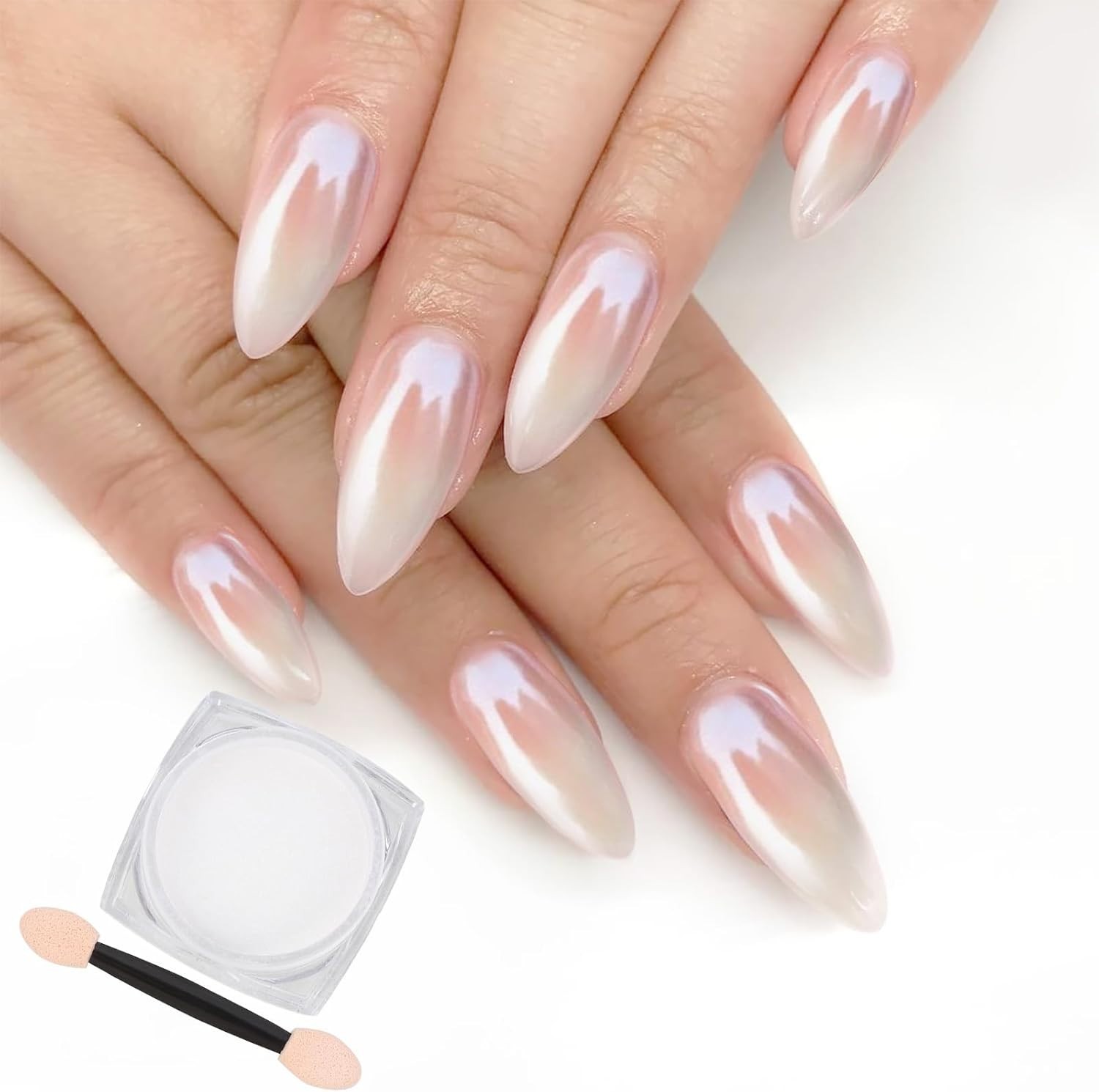 White Pearl Chrome Nail Powder – Iridescent Mirror Effect for Stunning Manicures