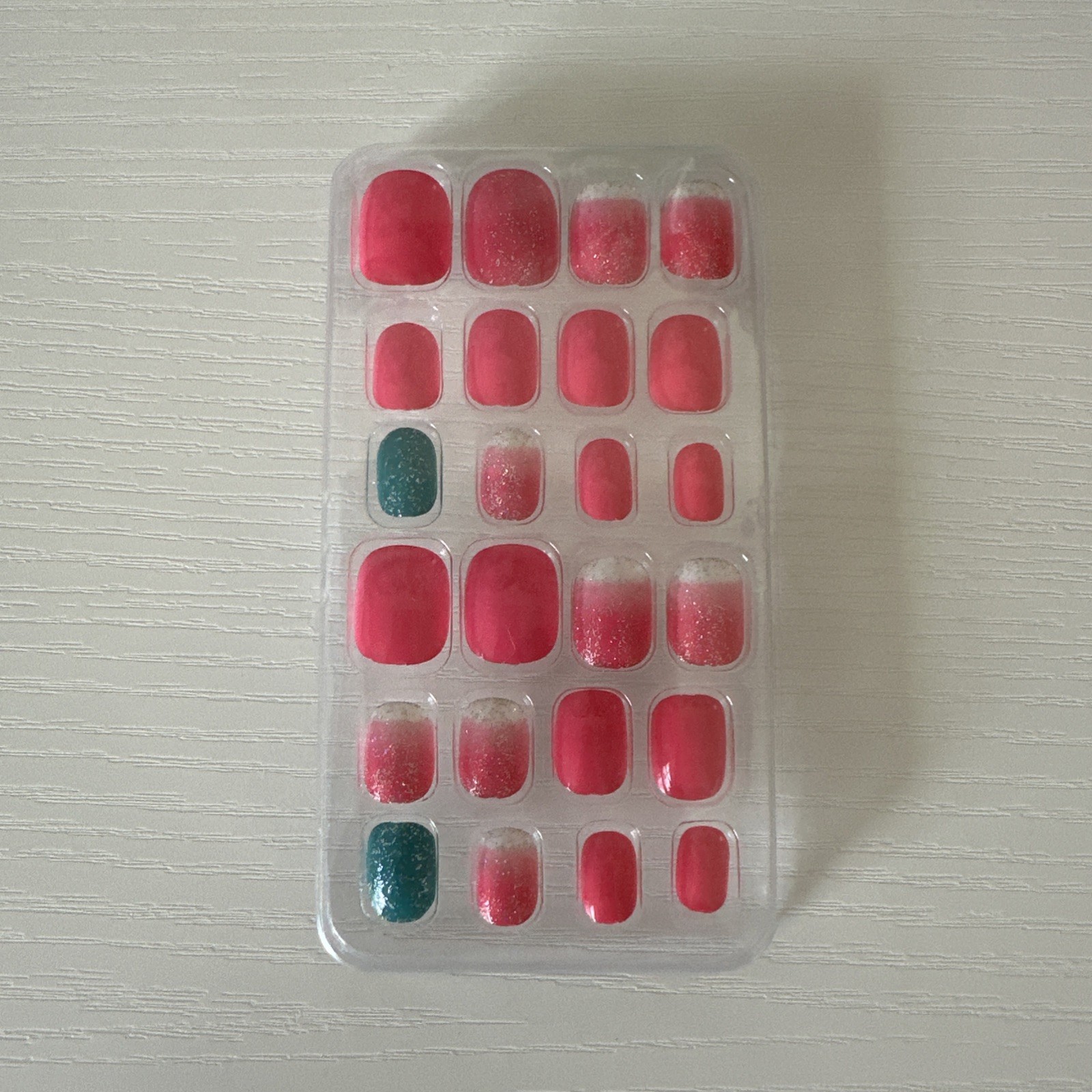 Square Full Cover Press-On Nails Set Love Theme Glitter Pink Black Green Silver