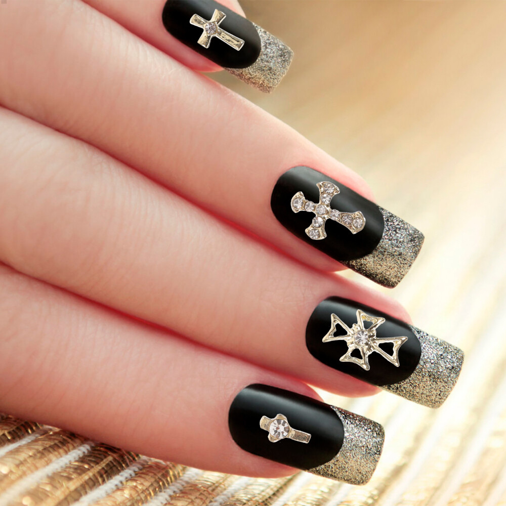 80Pcs Gothic Nail Charms Art Supplies for Acrylic Nails Halloween Cross Simple