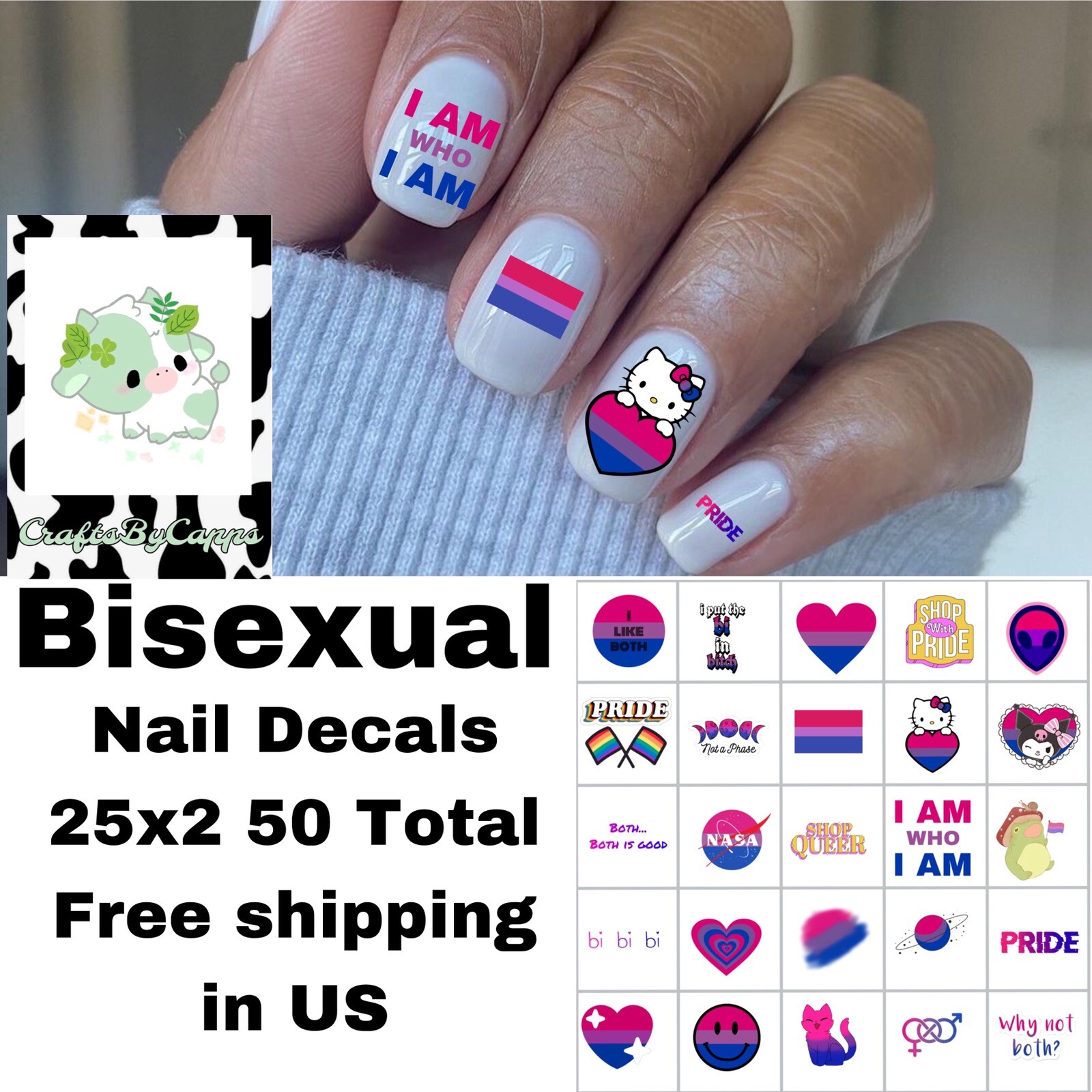 Bisexual Pride Nail Decals Set Of 50