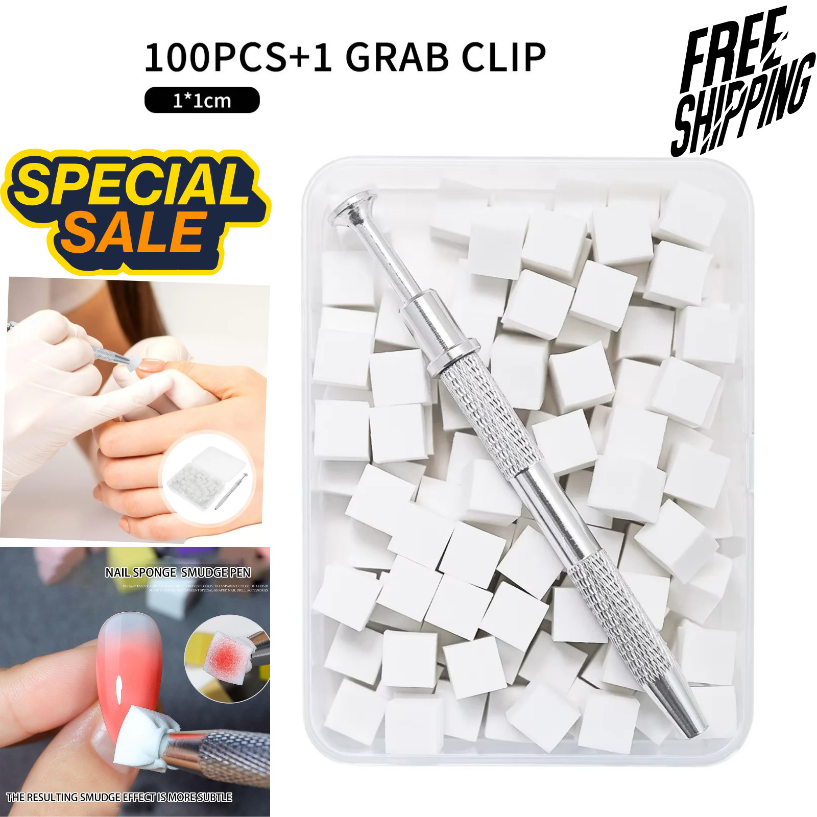 100Pcs Soft Nail Art Sponges W/Grabbing Pen Ombre Nail Brush for Nail Art Design
