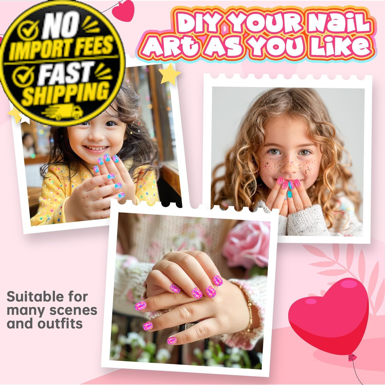144 Pieces 6 Pack Kids Press on Nails Artificial Fake Gradient Pattern