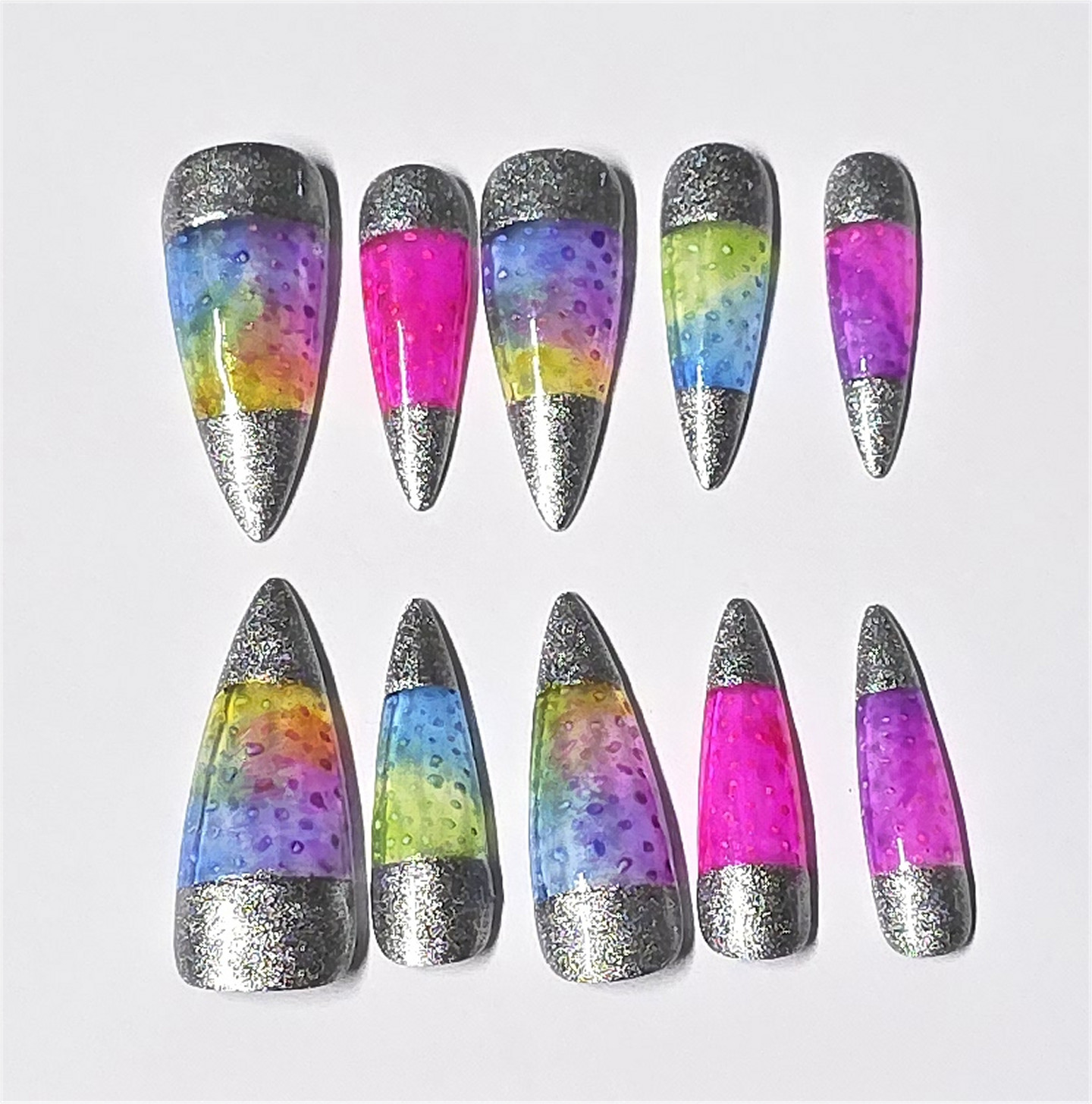 Custom Rainbow Lava Light Colors 10 Pcs Press On Nails Multicolors with Kit