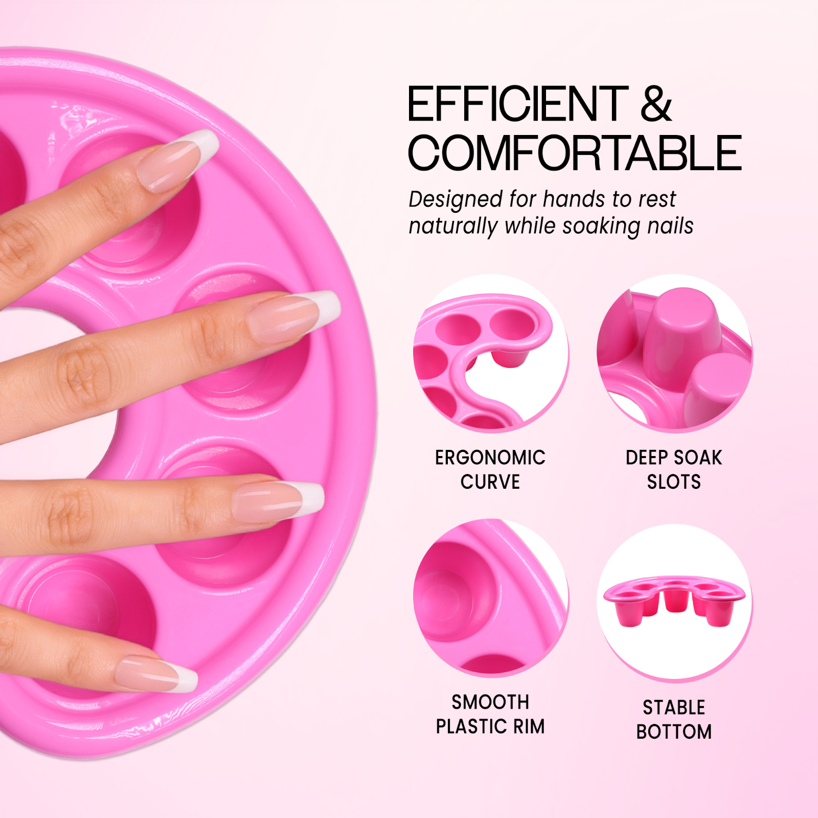 Beauticom Manicure Bowl Nail Art Hand Soak Treatment Tray Pink – 5 Finger Slots