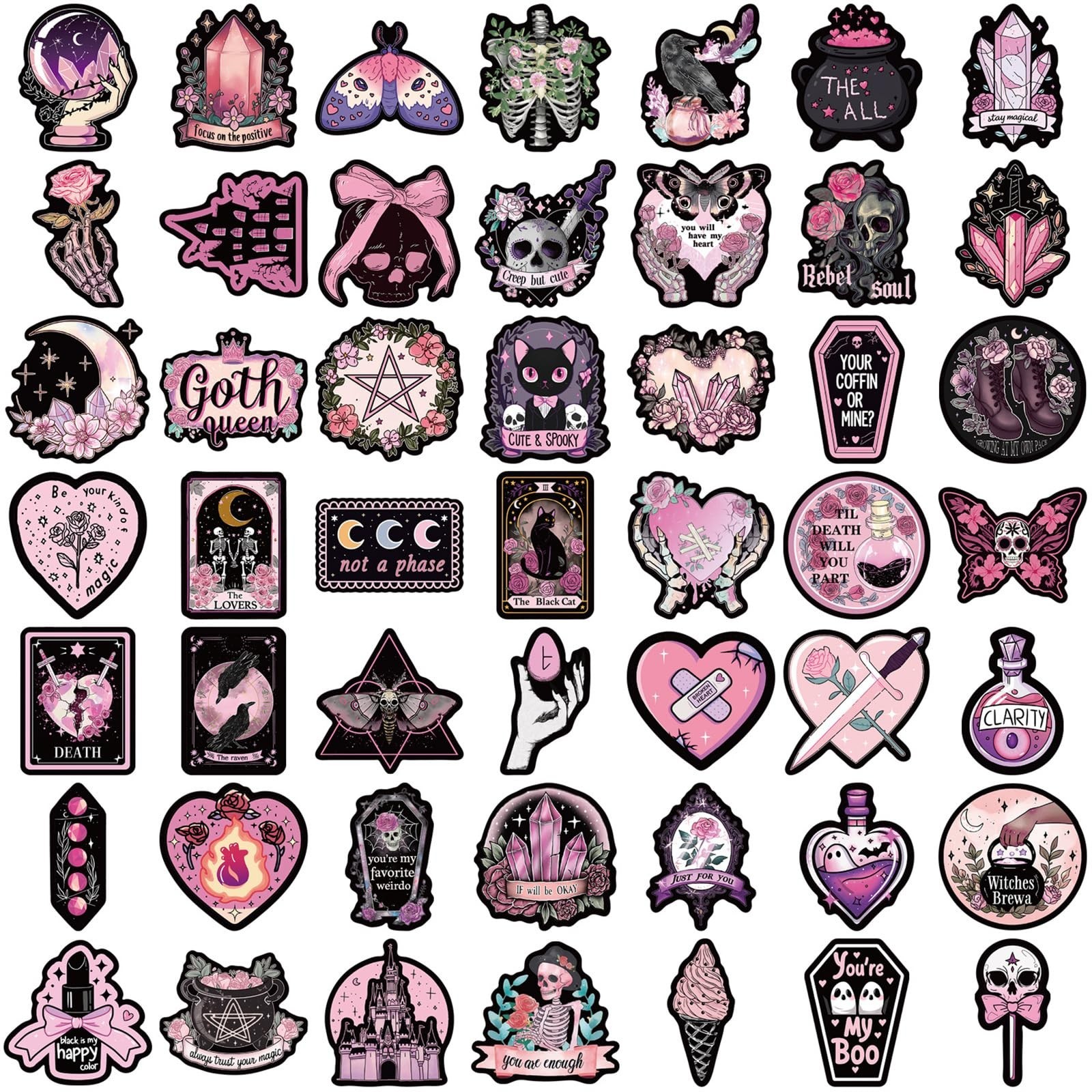 50Pcs Cool Goth Sticker for Adults Black Pink Aesthetic Gothic Stickers Pack …