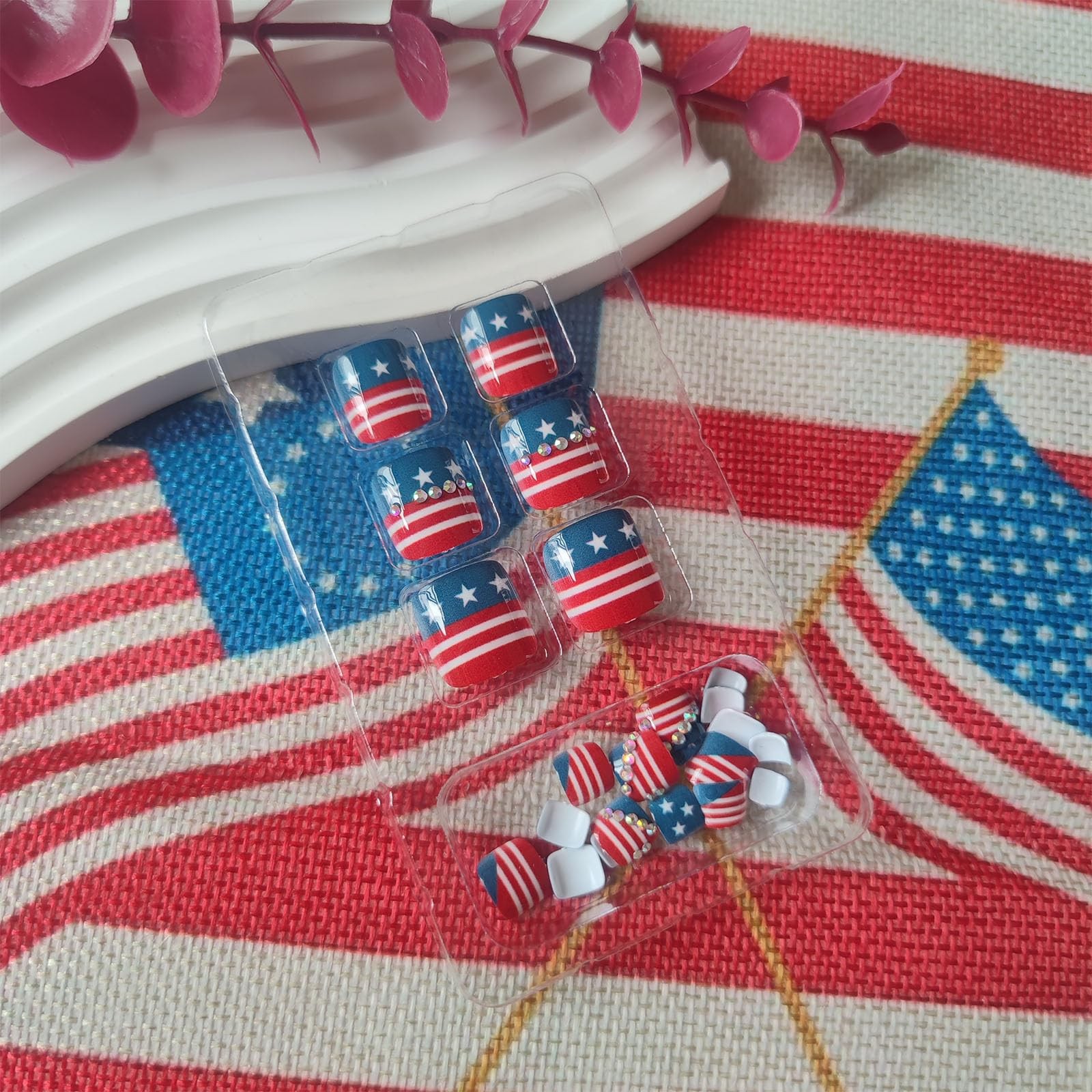 Independence Day Acrylic False Toenail American Flag Fake Toenails 24 Pcs 4th…