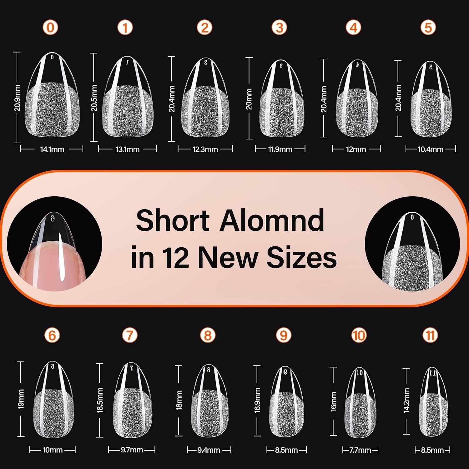 Short Almond Nail Tips Kit 504pc Clear Full-Cover 9in1 Gel Glue Portable UV Lamp