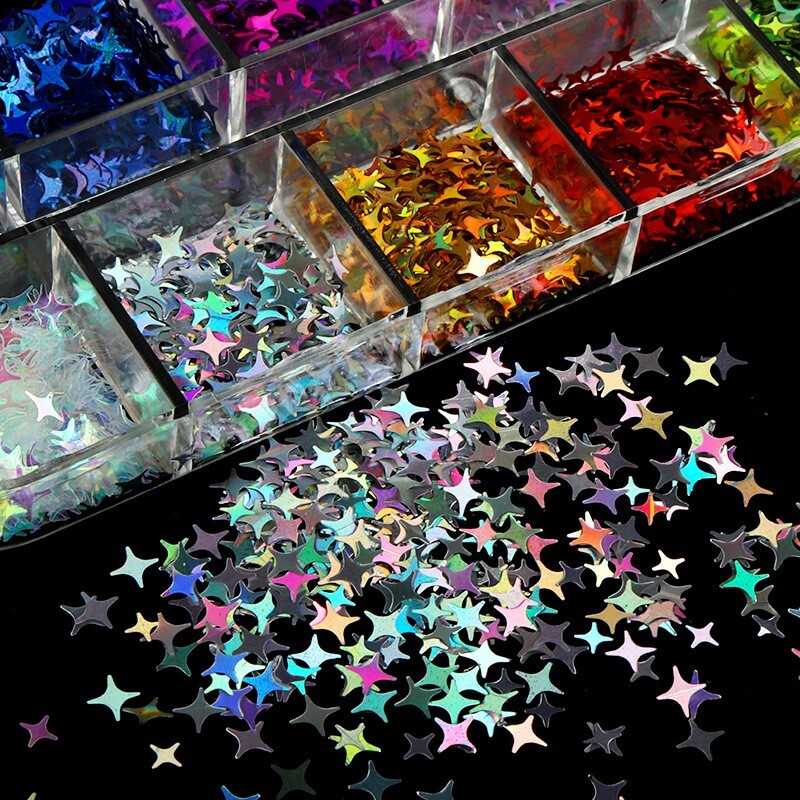 Nail Sequins~Glitter Four Point Star Shape Laser Flakes Nail Art Tips Decoration