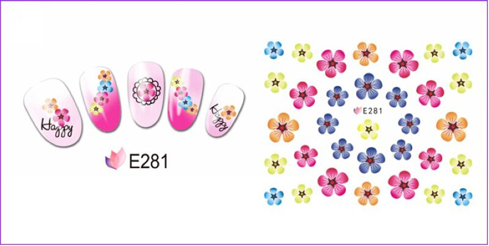 Nail Art 3D Decal Stickers blue pink green flowers E281