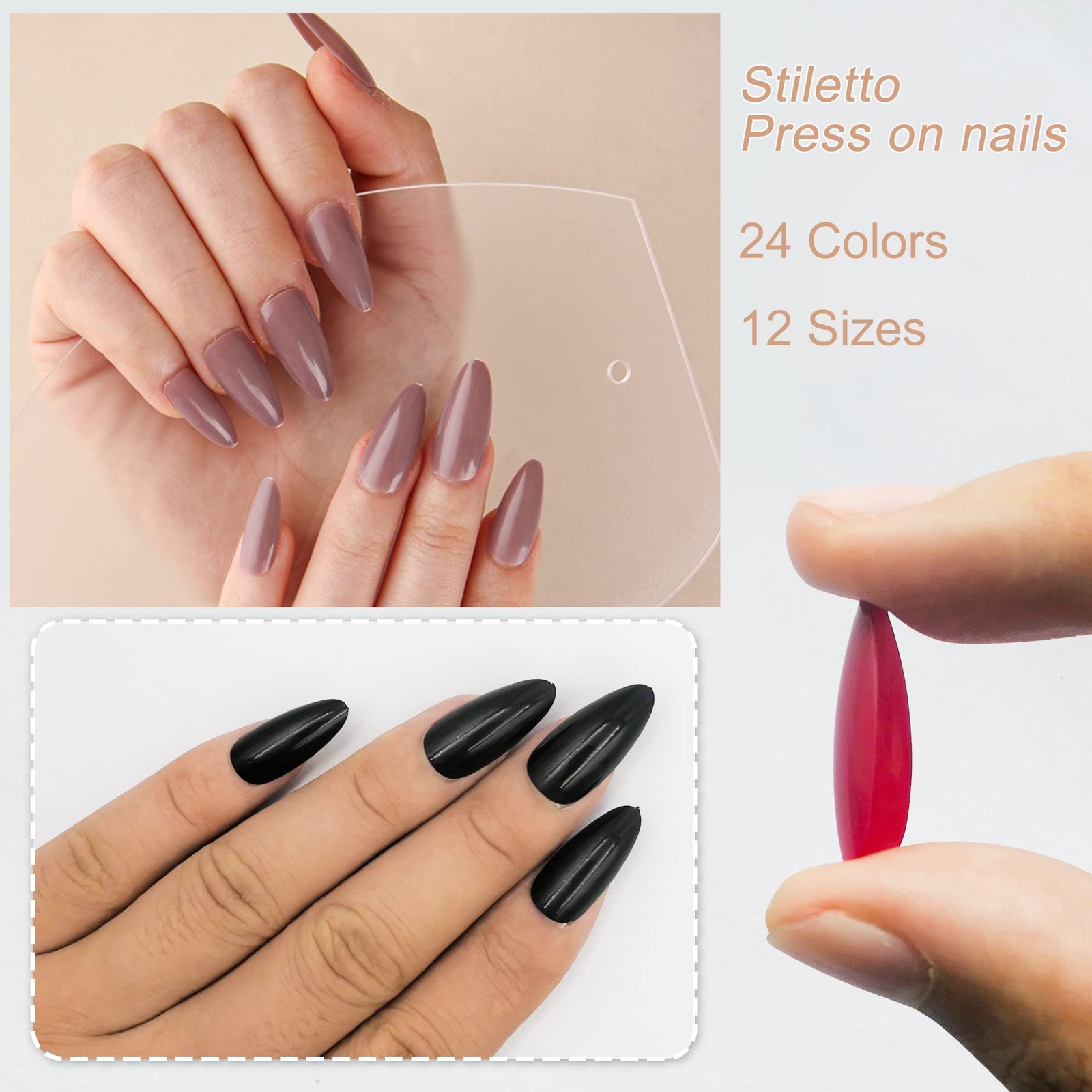 576pcs Almond Press on Nails Medium Fake Nails Full Cover Short Stiletto Nail…
