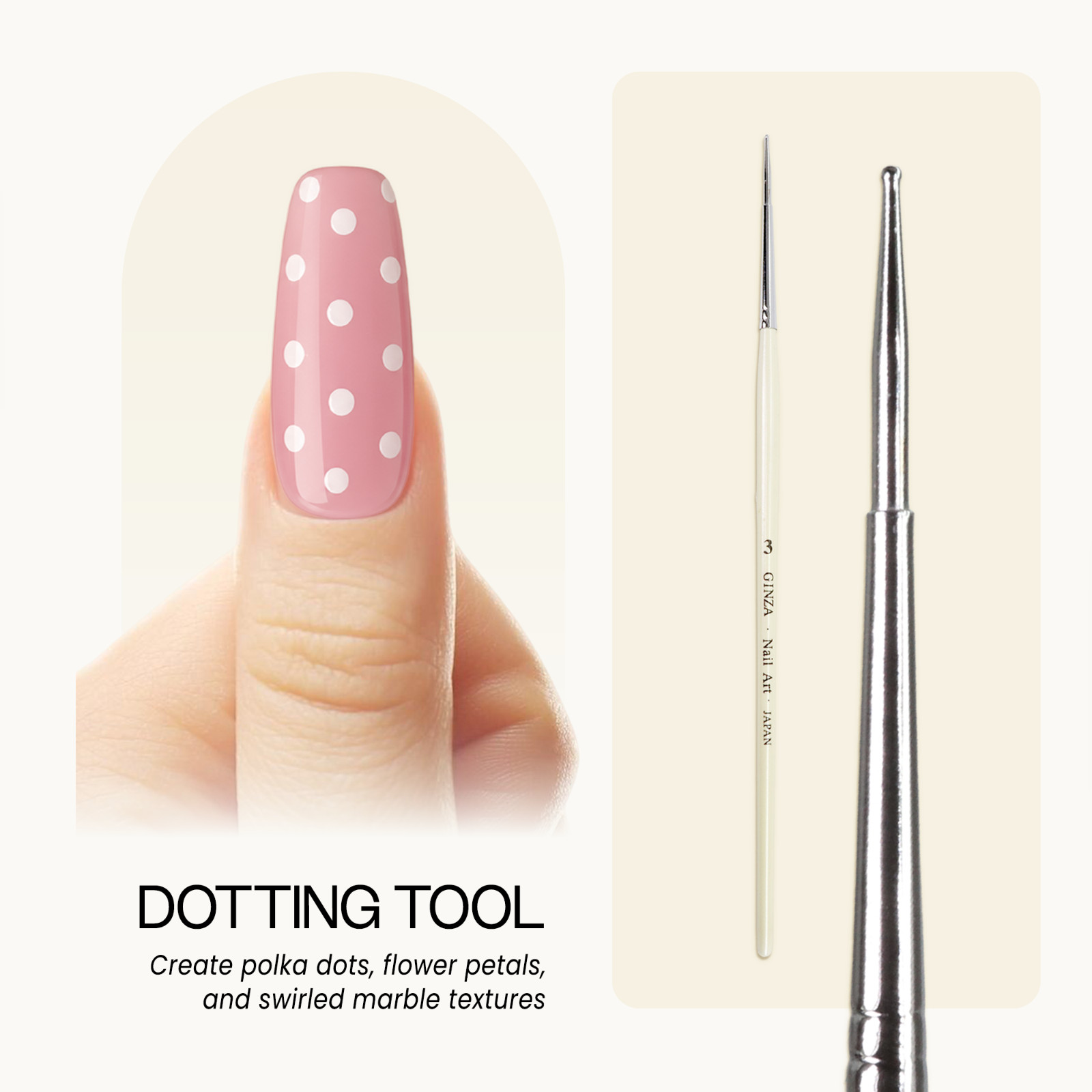 Ginza Professional Acrylic Nail Art Dotting Marbler with White Wooden Handle