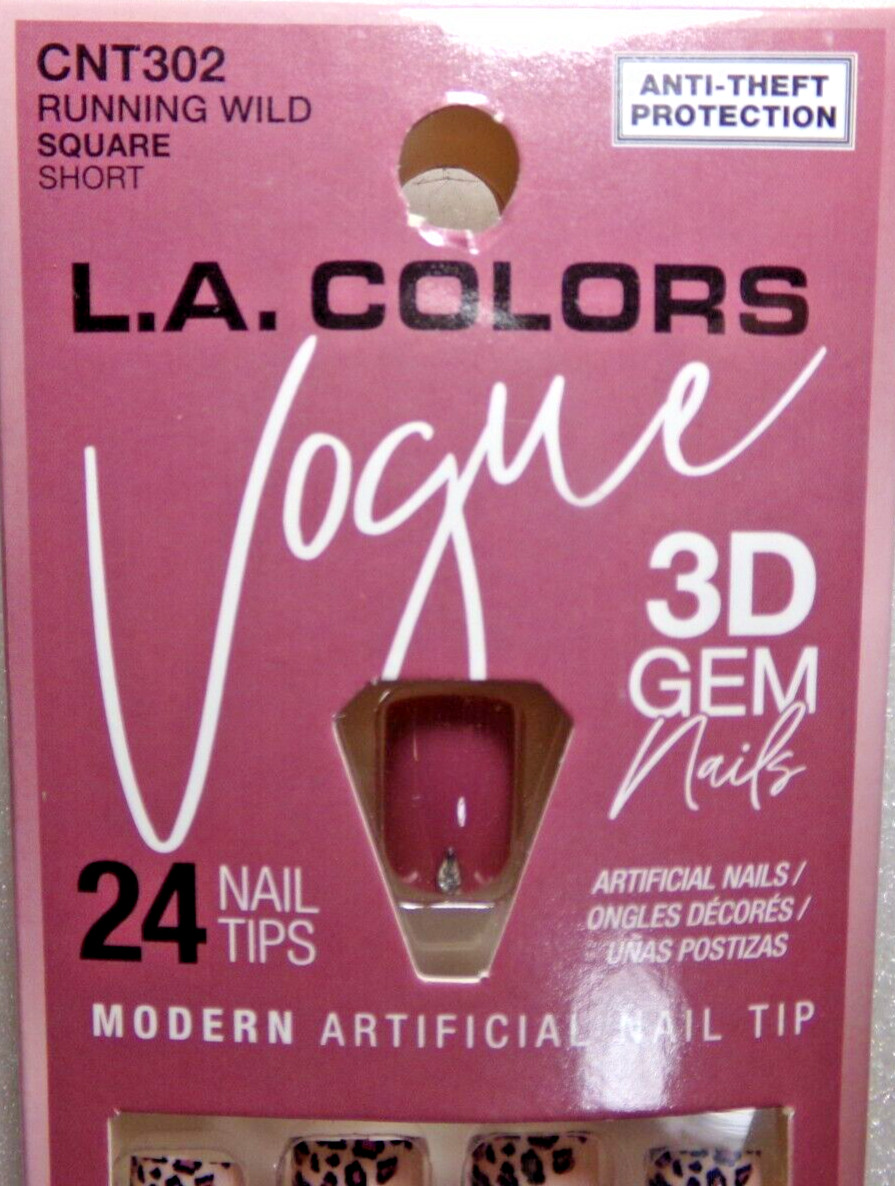 LA Colors Vogue Nails, Animal print on Mauve Pink GLUE-On Active Short Length