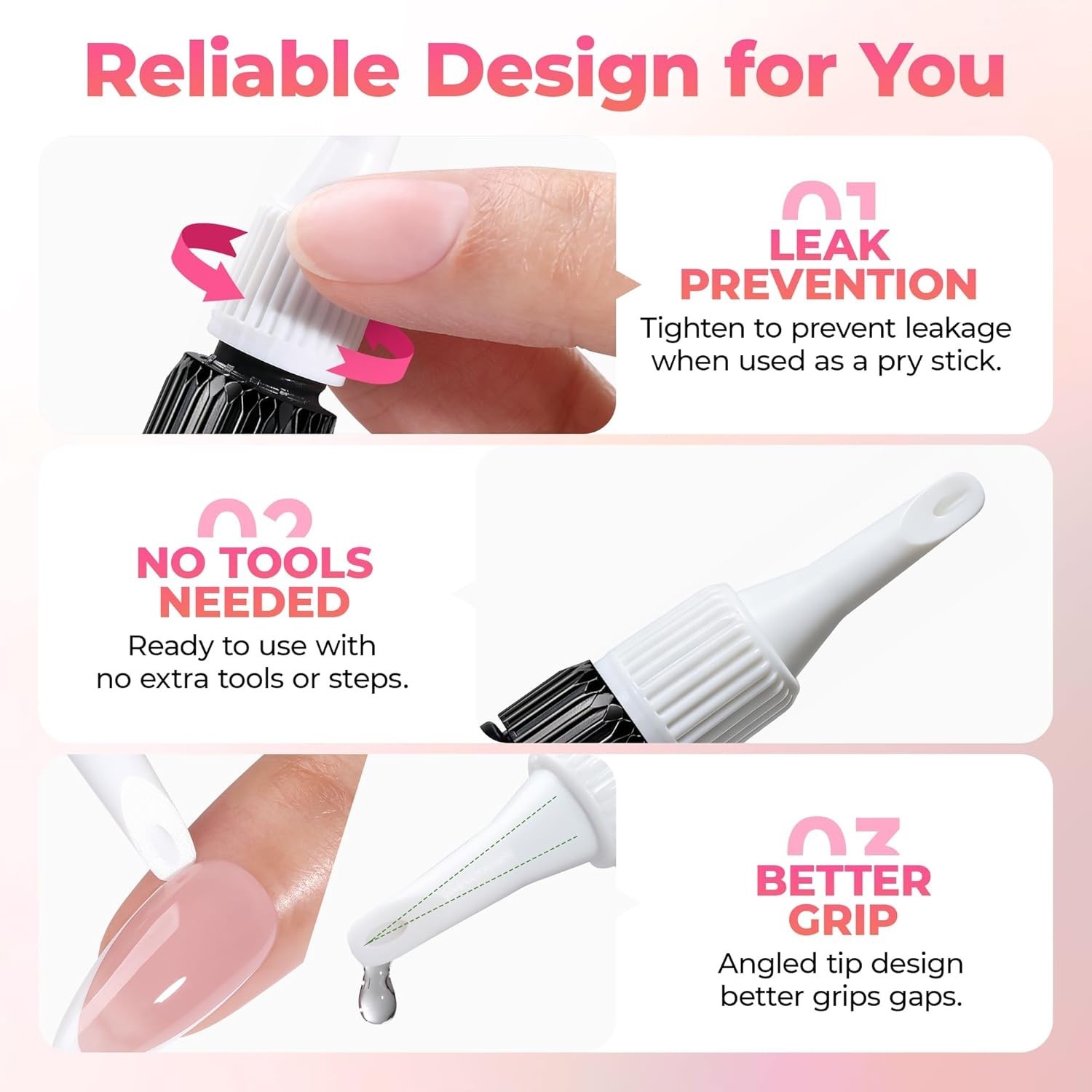 Gentle Nail Glue Remover 2 Bottles Acetone Free Press On Fake Nail Adhesive Tool