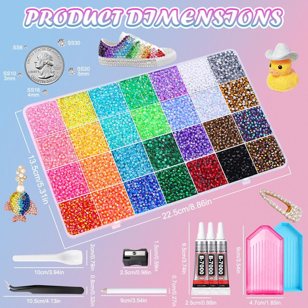 JOICEE 34000 Pcs Resin Jelly Rhinestones Kit, 28 Colors 3mm Flatback Rhinesto…