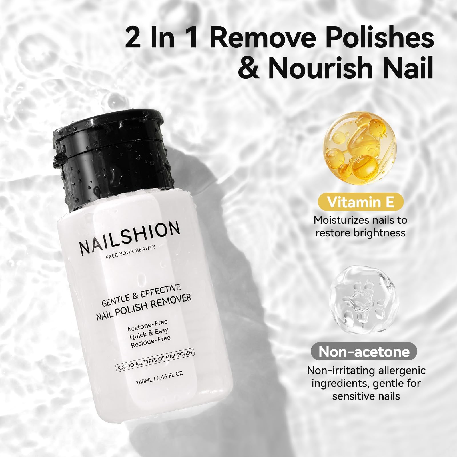 Nailshion Nail Polish Remover 5.46 Fl Oz (Pack of 1), Unscented VE Nourishing