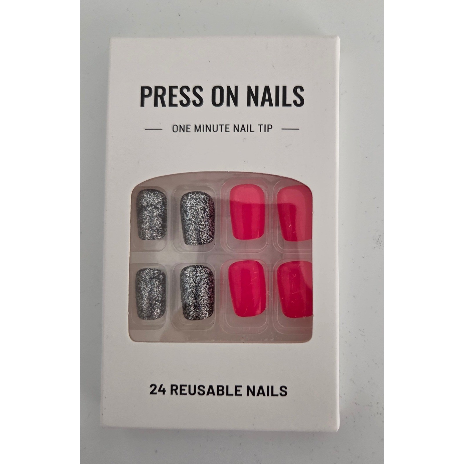 Lot of 3 Press On Nails Sets Reusable 24pc Pink Silver Gold Glitter Reindeer DIY