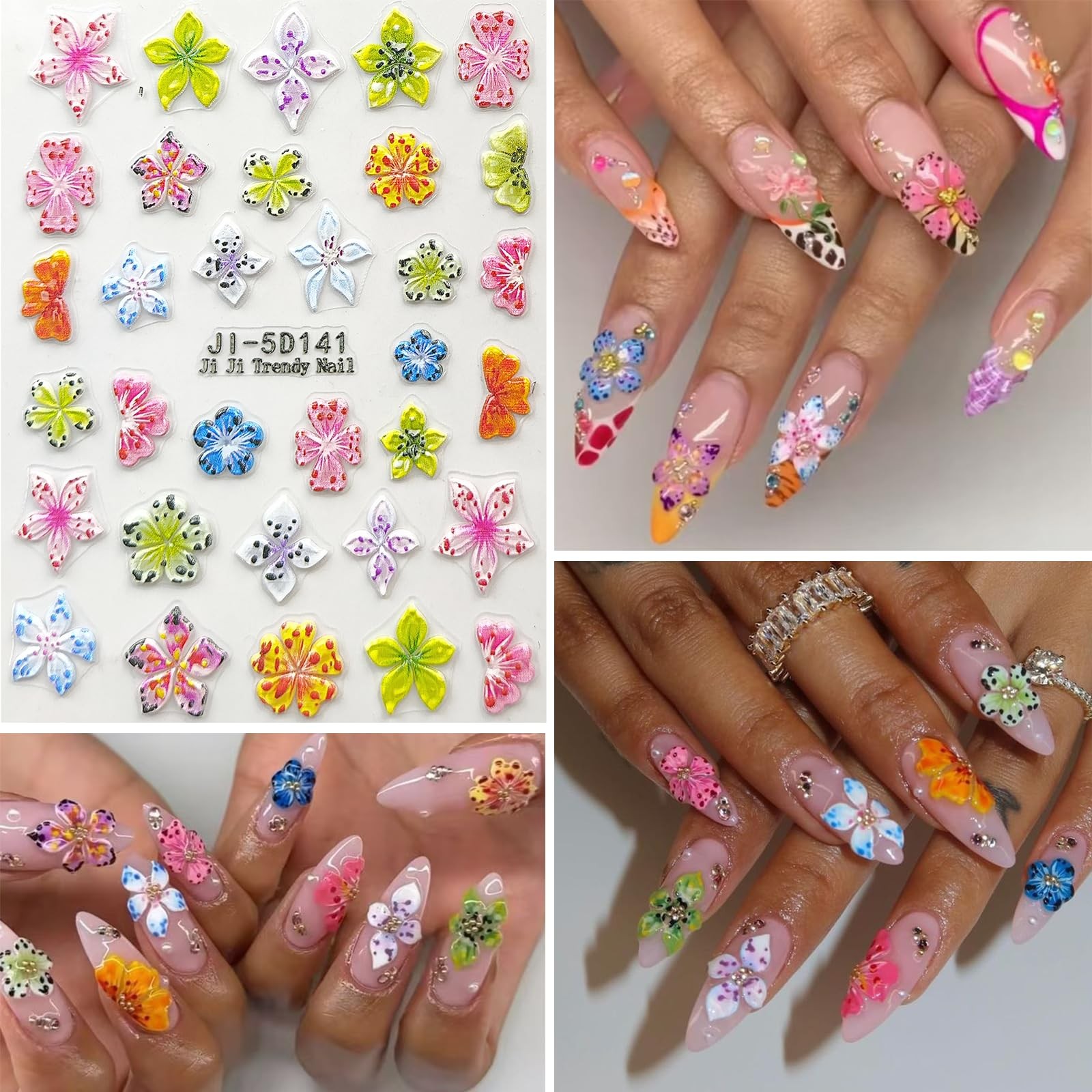 SEMATA Flower Nail Art Stickers Colorful-15