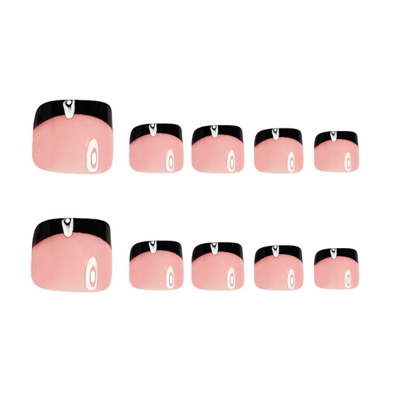 48Pcs Short Square Nude Black French Tip Press on Toe Nails Casual Daily Wear