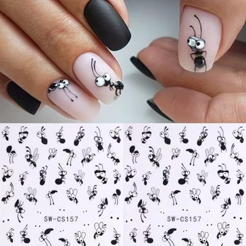 Cute Expression Nail Art Stickers Cute Black Ant Cartoon Nail Decals style3
