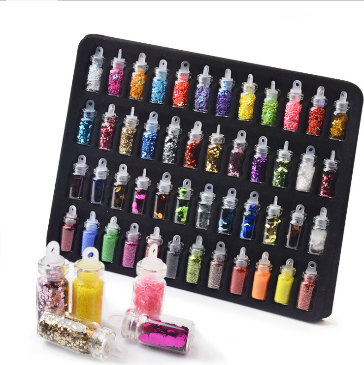 48 Bottles Mini Nail Art Charms Sequin Glitter Powder Caviar Beads Set Crafts